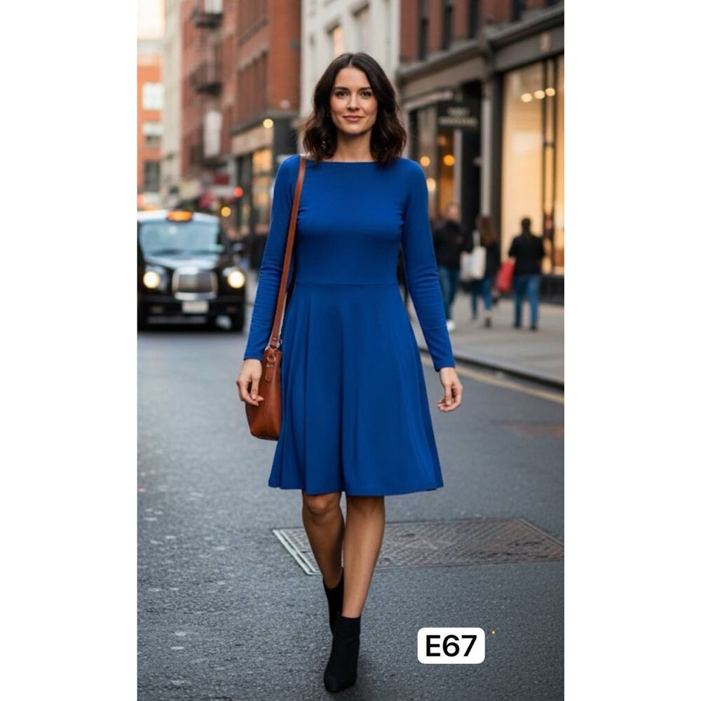 Athleta Cozy Up Long Sleeve Mini Dress Indigo Blue Sz M Preppy Clean Girl